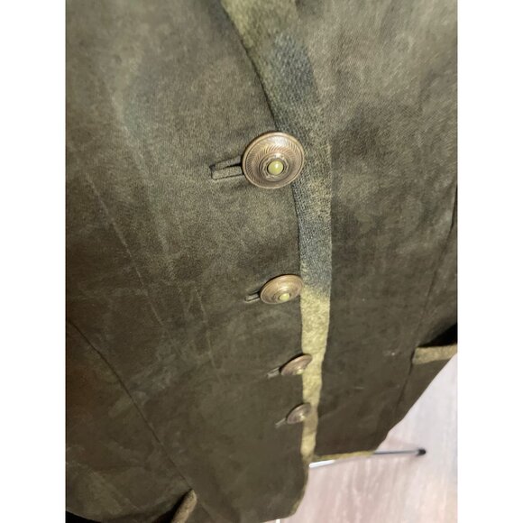 Hand Sewn Mossy Green V Neck Tunic Style Blazer with Decorative Buttons Sz 12 - Picture 4 of 10